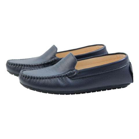 Perroquet Shoes Pebbled Leather Loafers - Navy