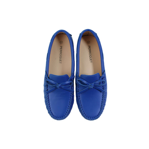 Perroquet Shoes Leather Loafers with Bow - Cobalt Blue