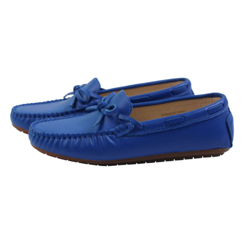 Perroquet Shoes Leather Loafers with Bow - Cobalt Blue