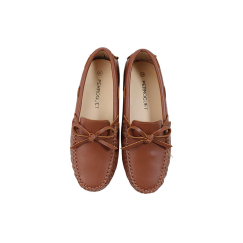 Perroquet Shoes Leather Loafers with Bow - Luggage