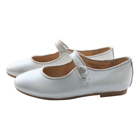 Perroquet Shoes Pearlized Leather Round-Front Mary Janes - Pearl