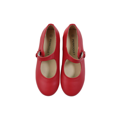 Perroquet Shoes Leather Round-Front Mary Janes - Red