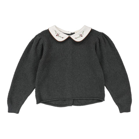 Analogie Peter Pan Knit Long Sleeve Sweater - Gray