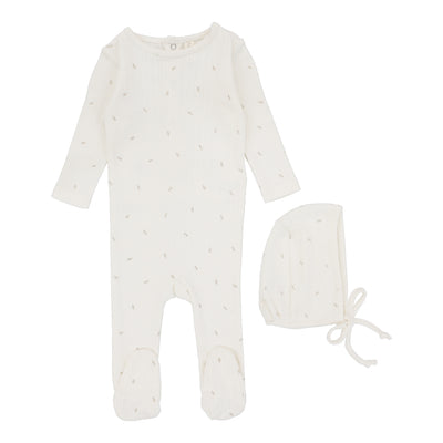 Lilette Printed Pointelle Footie Set - Cream/Branch