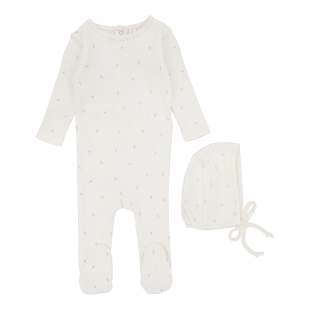 Lilette Printed Pointelle Footie Set - Cream/Branch