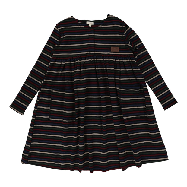 Lil Legs Ribbed Placket Long Sleeve Dress - Black Multicolor