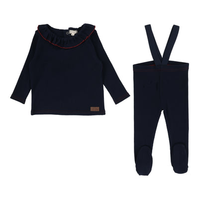 Lil Legs Ribbed Ruffle Collar Set - Navy/Red