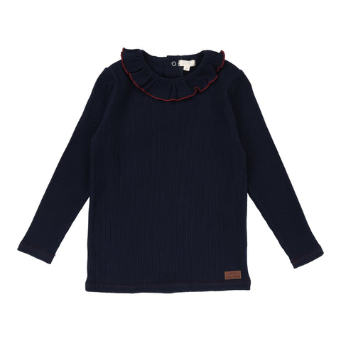 Lil Legs Ruffle Collar T-Shirt Long Sleeve - Navy/Red