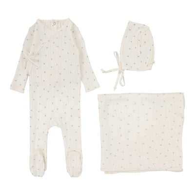 Lilette Printed Pointelle Wrap Layette Set - Milk/Taupe