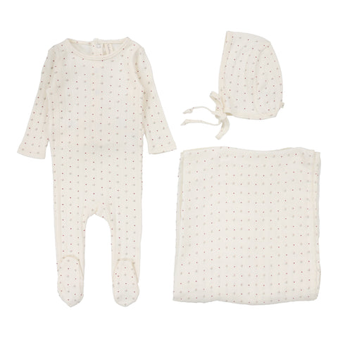 Lilette Linear Printed Layette Set - Cream/Red Dot