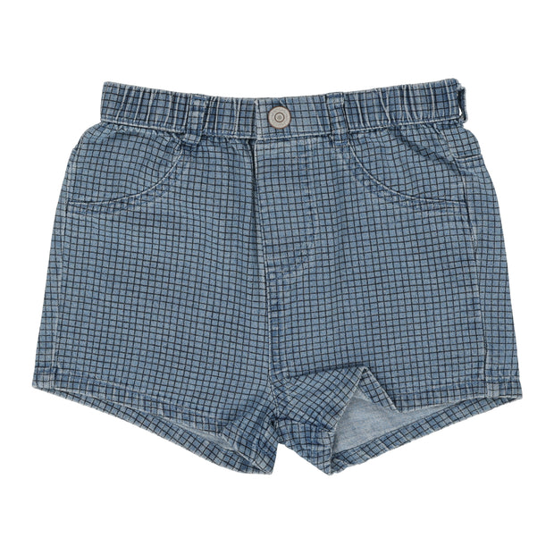 Analogie denim checked shorts from our Printed Denim Collection.