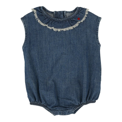 Analogie dark wash girls fringe romper from our Denim Tencel Collection.