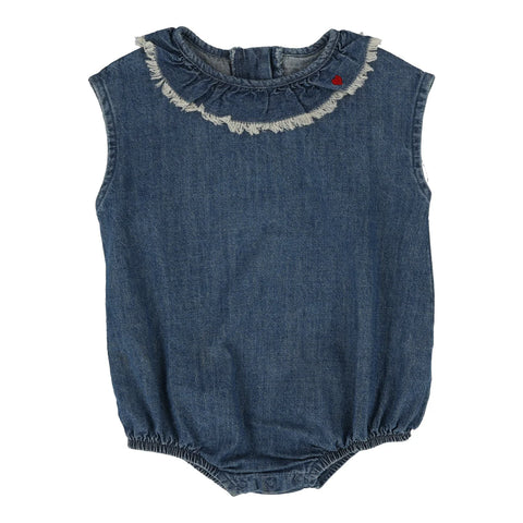 Analogie dark wash girls fringe romper from our Denim Tencel Collection.