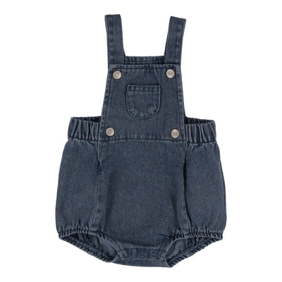 Analogie dark wash bib romper from our Graphic Denim Collection.