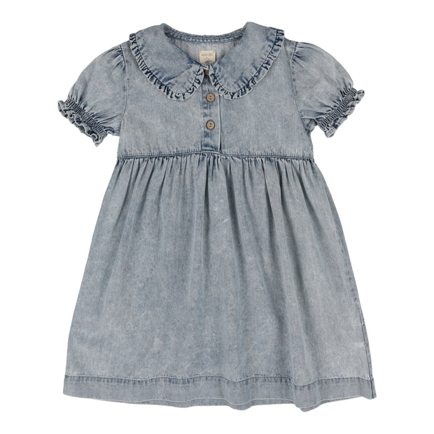 Analogie Stonewash Peter Pan Dress Short Sleeve - Blue Wash