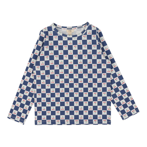 Lil Legs Checked Tulip T-Shirt Long Sleeve - Blue (Printed Weekday Collection)