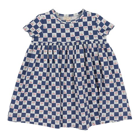 Lil Legs Checked Tulip Dress Short Sleeve - Blue (Printed Weekday Collection)