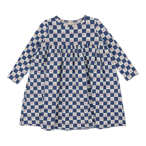 Lil Legs Checked Tulip Dress Long Sleeve - Blue (Printed Weekday Collection)