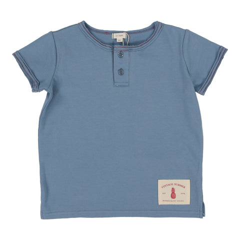 Lil Legs Boys Henley T-Shirt - Blue (Vintage Contrast Collection)