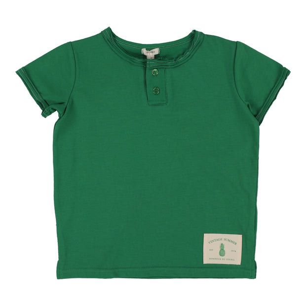 Lil Legs Boys Henley T-Shirt - Green (Vintage Contrast Collection)