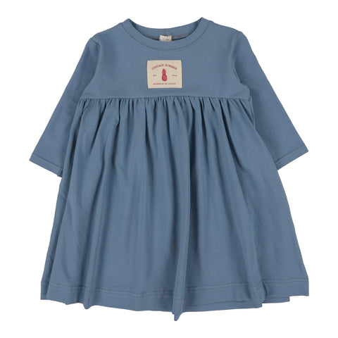 Lil Legs Patch Dress Three Quarter Sleeve - Blue (Vintage Contrast Collection)