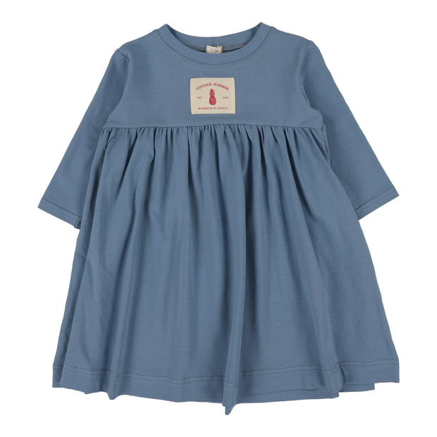 Lil Legs Patch Dress Three Quarter Sleeve - Blue