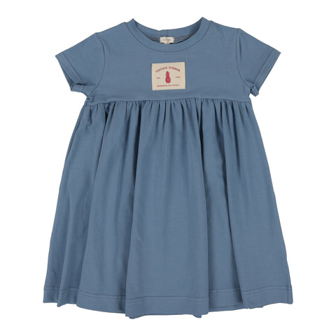 Lil Legs Patch Dress Short Sleeve - Blue (Vintage Contrast Collection)