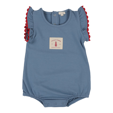 Lil Legs Ruffle Romper - Blue (Vintage Contrast Collection)