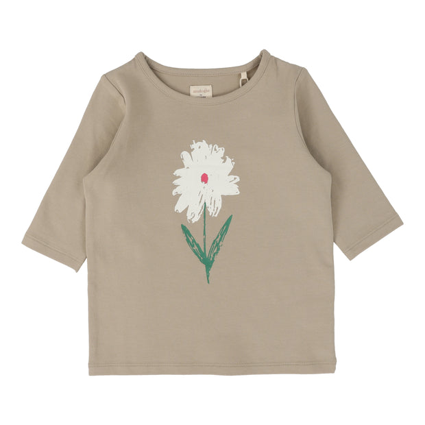 Analogie Flower T-Shirt Three Quarter Sleeve - Taupe