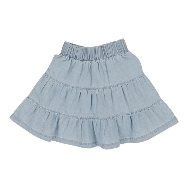 Analogie light wash tiered denim skirt from our Lightweight Denim Collection.