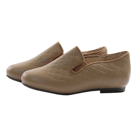 Perroquet Shoes Basketweave Leather Smoking Shoes - Caramel