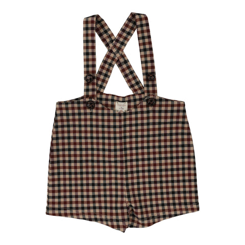 Analogie Suspender Shorts - Tan Plaid