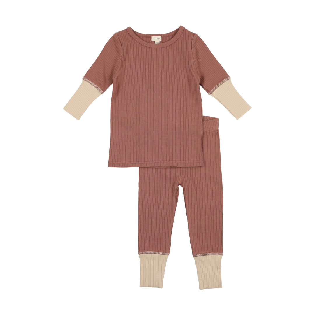 Lil Legs Classic Long Pajamas Set Rosewood Head Shoulders Toes Bows