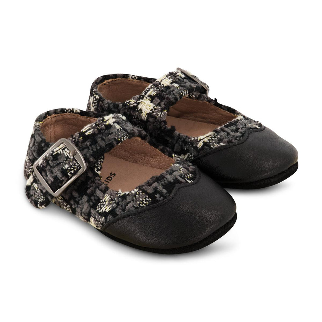 Zeebra Kids Soft Sole Tweed Mary Janes Black White Head